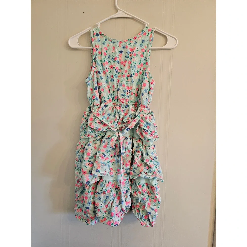 Justice Girls Floral Ruffle Tiered Dress Green Pink Blue Size 12 spring summer